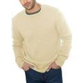 Lumento Mens Long Sleeve Crew Neck Pullover Sweater Winter Warm Knit Jumper Tops Beige XXL