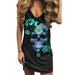 SySea Skull Rose Print Women Sleeveless Rock Mini Dress