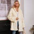 Tomshoo Women Hooded Faux Fur Long Coat Jacket Long Sleeves Pockets Furry Winter Casual Overcoat Outwear Beige