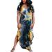 Colisha Short Sleeve Tie Dye Hi-Low Maxi Dress For Women Ladies V Neck Casual Side Split Beach Long Maxi Dress Loungewear Dresses