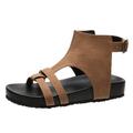 Egmy Summer Women Flat Open Toe Breathable Sandals Buckle Strap Casual Beach Shoes