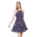 Ever-Pretty Women's Camisole Halter Floral Print Sundress Pleated Hollow Out Mini Dress 05693 Navy Blue US12