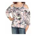 NYDJ Womens White Floral Cuffed Crew Neck Hi-Lo Top Size XL