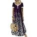 Womens Casual Floral Long Maxi Dress Summer V Neck Button Short Sleeve Dresses Baggy Kaftan Maxi Dress