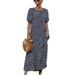 Womens Summer Floral Print Puff Sleeves Vintage Long Dress for Ladies Short Sleeve Beach Sundress Maxi Dresses