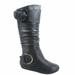 Bank-85 Women's Fashion Zipper Big Buckle Slouch Casual Flat Heel Mid Calf Round Toe Boots