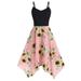 Spftem Plus Size Fashion Womens Sunflower Print Asymmetric Camis Handkerchief Dress