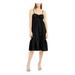 INC Womens Black Solid Spaghetti Strap Sweetheart Neckline Below The Knee Fit + Flare Dress Size L