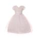 Little Girls White Floral Appliques Ribbon Adorned Tulle Flower Girl Dress