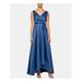 ALEX EVENINGS Womens Blue Tie Sleeveless V Neck Maxi Sheath Formal Dress Size 10