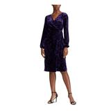 RALPH LAUREN Womens Purple Long Sleeve V Neck Knee Length Wrap Dress Dress Size 2