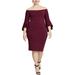 Rachel Rachel Roy Women's Off-The-Shoulder Bell-Sleeve Sweater Dress (1X, Wine)