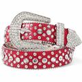 JASGOOD Western Rhinestone Studded Shiny Adult Red Unisex Cowboy Cowgirl Belt