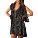 Plus Size S-5XL Women Boho Dress Polka Dot Print Summer Casual Loose Cold Shoulder Beach Holiday Sundress Long Sleeve Evening Party Tops Shirt Mini Dress