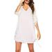 UKAP Women's Summer 3/4 Sleeve Casual Dresses Swing Cover Up Lace Up Adjustable Sleeve Chiffon Sundress White XL(US 16-18)