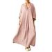 Women Summer Beach Cover Up Tunic Dress 3/4 Sleeve Lapel Collar Loose Kaftan Ladies Vintage Fashion Beachwear Long Maxi Dresses Pink S(US 4-6)