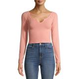 Almost Famous Juniors Keyhole Criss Cross Strap Front Raglan Crop Top