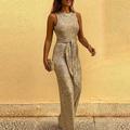 Women's Round-Neck Backless Sleeveless Sexy Sequin Silver Dot Jumpsuit