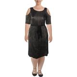 Connected Apparel Womens Metallic Crinkled Party Dress