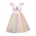 Girls Unicorn Flower Princess Dress Fancy Party Tutu Dress Costume Rainbow Lace Pageant Dress with Bow Birthday Gifts