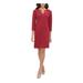 TOMMY HILFIGER Womens Burgundy Embellished Zippered 3/4 Sleeve V Neck Knee Length Sheath Wear To Work Dress Size 10P