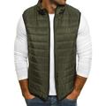 Mens Winter Outerwear Vest Cotton Padded Stand Collar Solid Color Zipper Front with Zip Pockets Jacket Waistcoat