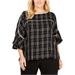 Calvin Klein Womens Piped Plaid Pullover Blouse