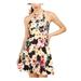 SPEECHLESS Womens Yellow Floral Sleeveless Halter Short Fit + Flare Dress Size 3