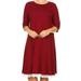 BNY Corner Women Plus Size Solid Fit Flare Crochet Lace Trim Midi Casual Dress Burgundy XL (D511 SD) BNY Corner