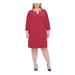 TOMMY HILFIGER Womens Red Long Sleeve Jewel Neck Knee Length Shift Wear To Work Dress Size 14W