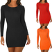 WOMEN'S LADIES GIRLS LONG SLEEVE MIDI DRESS STRETCH BODYCON PLAIN JERSEY XL