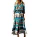 Women Bohemian Floral Printed Beach Maxi Dress Vintage Printed Ethnic Style Summer Long Dress Ladies Fashion Loose Swing Sundress Green 3XXL