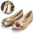 DODOING Women's Casual Fit Flat Office Shoes Non-Slip Flat Walking Shoes with Delicate Embroidery Flower Slip On Flats Shoes Round Toe Ballet Flats (4-10 Size)-Khaki