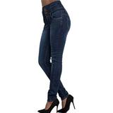 Women's high waist stretch pants denim pencil skinny jeans trousers Indigo Blue