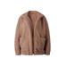 Women Fashionable Loose Lapel Cozy Jacket Coat Long Sleeve Autumn Winter Warm Zipper Plush Outwear