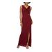 ALEX EVENINGS Womens Burgundy Embellished Glitter Sleeveless Cowl Neck Full-Length Sheath Formal Dress Size 10