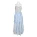 Aidan Mattox Spaghetti Strap Keyhole Front Zipper Back Godet Mesh Lace Dress-CLOUD BLUE