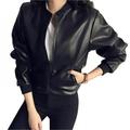 EleaEleanor Female Spring Autumn PU Leather Jacket Slim Black Long Sleeved Coat Zipper Motorcycle Jackets