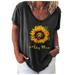 Floral Prints Shirts Top for Lady Summer Short Sleeve Tunic Blouse Sunflower Pattern Loose Tee Tops Summer Holiday Simple Tee Shirts Blouse Top Black M(US 6-8)