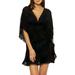 UKAP Women's Stylish Chiffon Tassel Beachwear Crochet Bikini Cover up Beach Tunic blouse Swimsuit Black L(US 12-14)