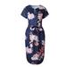 Womens Floral Print Short Sleeve Summer Party Casual Lace Up Office OL Dress