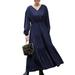 Woman Casual V-Neck Puff Sleeve Spliced Long Sleeve Pleated Dresses