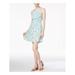 MAISON JULES Womens Light Blue Pleated Printed Cherries Sleeveless Square Neck Above The Knee Fit + Flare Dress Size S