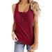 Avamo Women's Sleeveless Square Collar Ribbed Button Knit Summer Tank Top Solid Color Racer Back Tops Wine Red S(US 2-4)