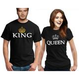 Couple Matching King & Queen Crown Classic Logo Black Tshirt, Men-L & Women-M