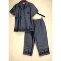 Denim & Co. Sz S Embroidered Stretch Twill Shirt & Capri Pants Blue Set A80478