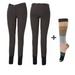 TuffRider Women Starter Lowrise Pull On Breeches with FREE Boot Socks Knee Patch Horse Riding Pants Equestrian Apparel - DarkCharcoal - 32