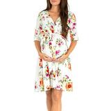 UKAP Women V Neck Polka Dot Casual Short Dress Maternity Pregnant Summer Beach Boho Floral Mini Dress Lace Up Hawaiian Sundress