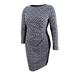 RALPH LAUREN Womens Black Herringbone 3/4 Sleeve Boat Neck Above The Knee Cocktail Dress Size: 6