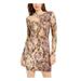 GUESS Womens Brown Printed Long Sleeve Asymmetrical Neckline Above The Knee Body Con Dress Size L